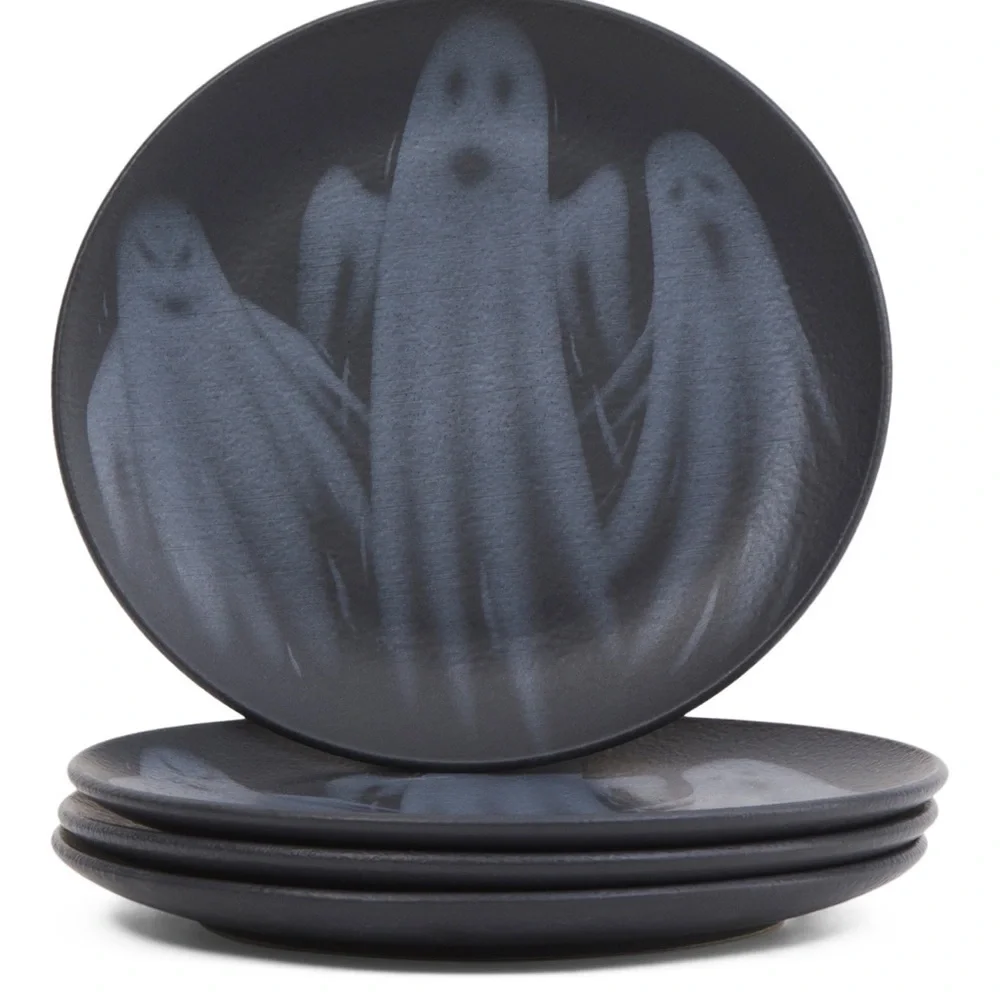 Grammercy Studio Halloween Ghost Salad Plates 8in Matte Black Set of 4 New 👻